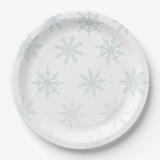 Plato De Papel Festividad de copo de nieve azul claro