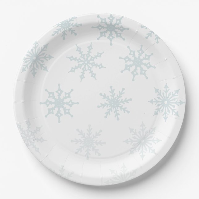 Plato De Papel Festividad de copo de nieve azul claro (Anverso)