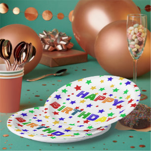 Plato De Papel Festividad de cumpleaños colorida de la estrella r