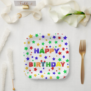 Plato De Papel Festividad de cumpleaños colorida de la estrella r
