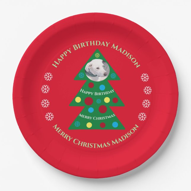 Plato De Papel Festividad de cumpleaños de Navidades rojos curado (Anverso)