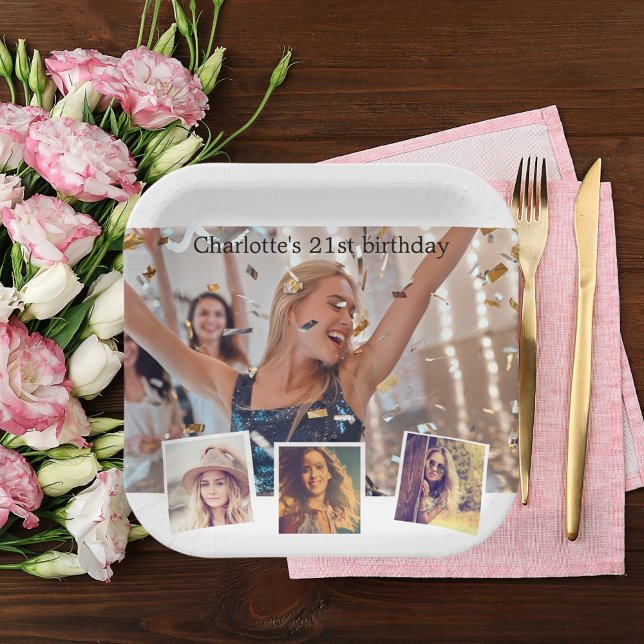 Plato De Papel Festividad de cumpleaños del collage de fotos (Subido por el creador)