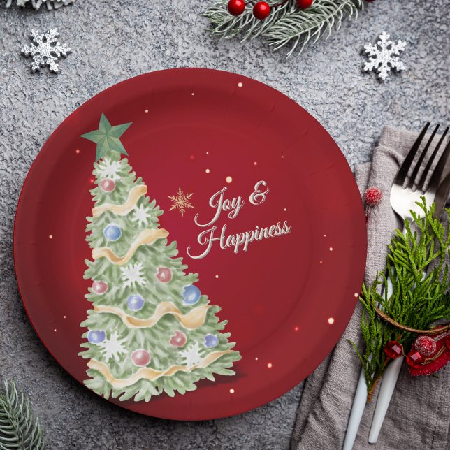 Plato De Papel Festividad de fondo rojo del árbol de Navidad fest (Subido por el creador)