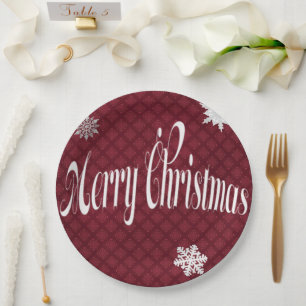 Plato De Papel Festividad de la Feliz Navidad Roja Embellecida De