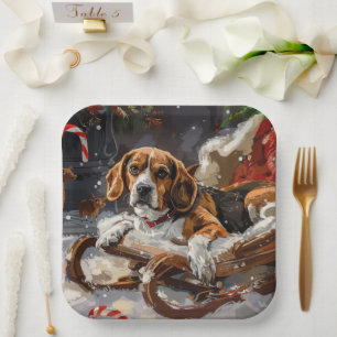 Plato De Papel Festividad de los Navidades Beagle Dog