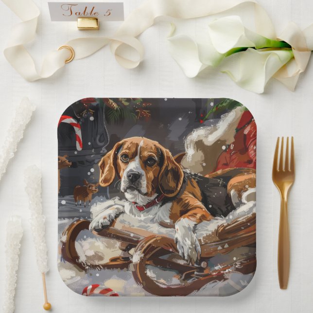 Plato De Papel Festividad de los Navidades Beagle Dog
