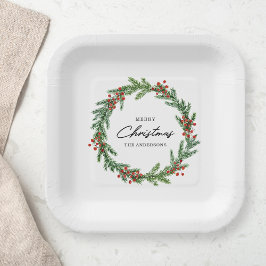 Plato De Papel Festividad de los Navidades de Berry Wreath