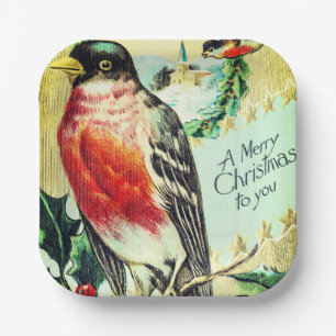 Plato De Papel Festividad de los Navidades de pájaros antiguos
