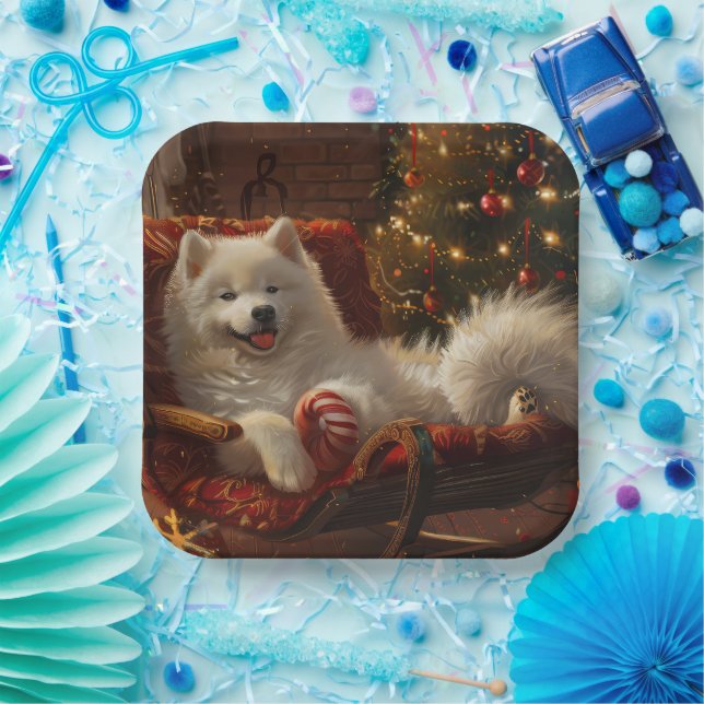 Plato De Papel Festividad de los Navidades de perro de Samoyed (Fiesta)