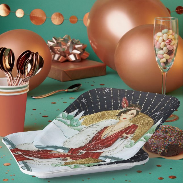 Plato De Papel Festividad de Navidad retro vintage (Multi)