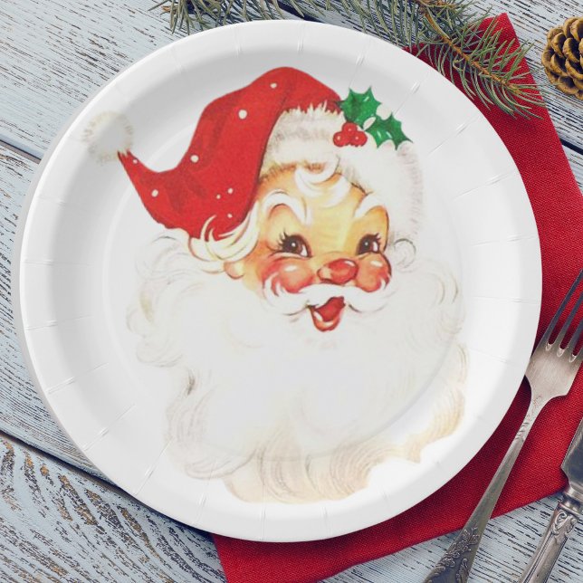 Plato De Papel Festividad de Navidades de la Vieja Santa Claus de (Mid Century Vintage Santa Claus Christmas Holiday Paper Plates)