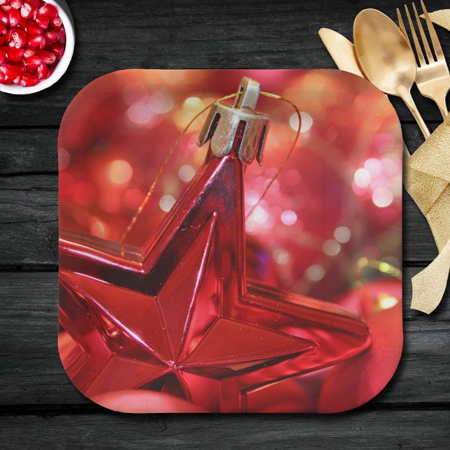 Plato De Papel Festividad de Navidades de Star Ornament (Order in sets of 8 plates - choose small 7" or large 9" (matching napkins in our collection.))