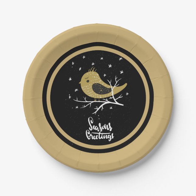 Plato De Papel Festividad de vacaciones de oro (Anverso)