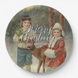 Plato De Papel Festividad Feliz Navidad Niños de Invierno