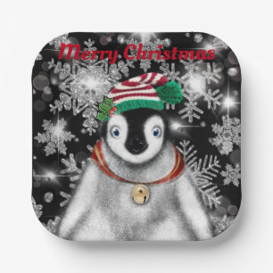 Plato De Papel Festividad festiva lindo Copos de nieve del purpur