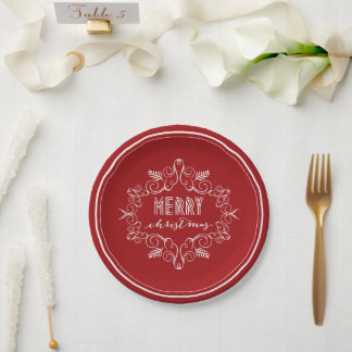 Plato De Papel Festividad Foliage Art Deco Vintage Feliz Navidad