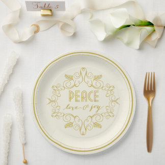 Plato De Papel Festividad Foliage Deco Peace Love Joy Fiesta