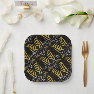 Plato De Papel Festividad Foliage Gold Art Deco Moda Vintage