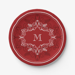 Plato De Papel Festividad Foliage Red Deco Frame Monograma vacaci