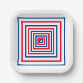 Plato De Papel Festividad geométrica de cuadrados azul rojo patri