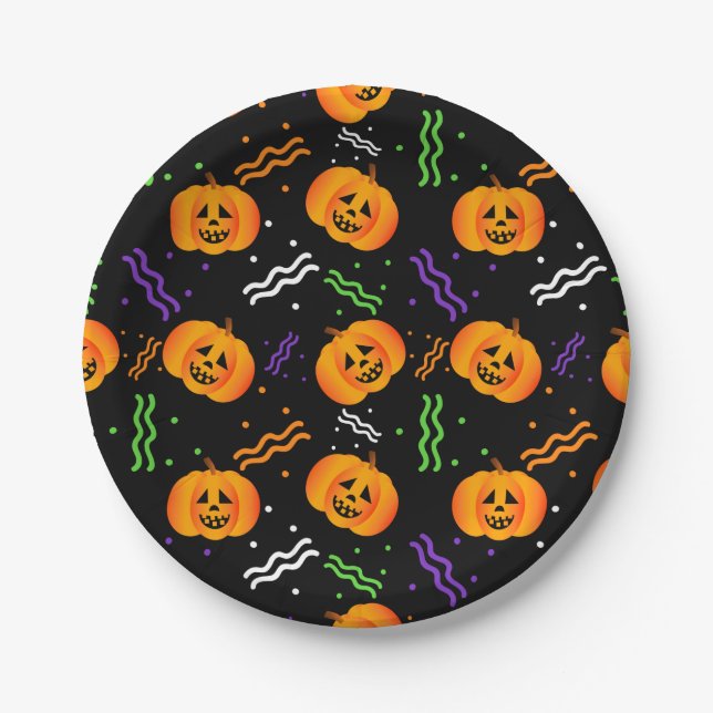 Plato De Papel Festividad Jack-O'-Lantern (Anverso)