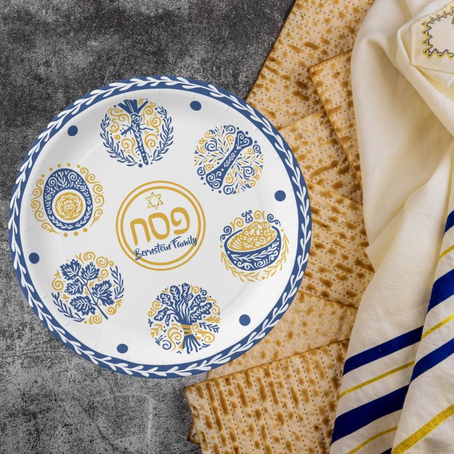 Plato De Papel Festividad judía dorada y azul Pascua hebrea (Subido por el creador)