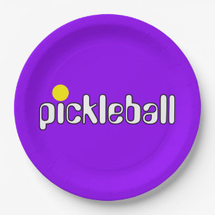 Plato De Papel Festividad Mod PICKLEBALL Textos Fondo púrpura
