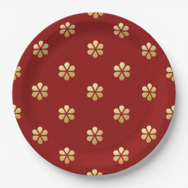 Plato De Papel Festividad Navidades modernos Red & Gold Daisy