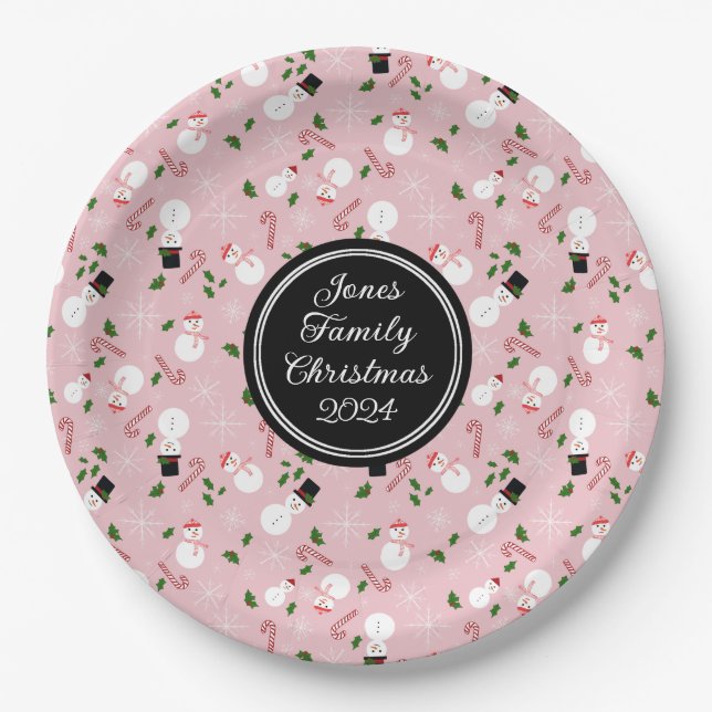 Plato De Papel Festividad personalizada de Navidades Snowflake en (Anverso)