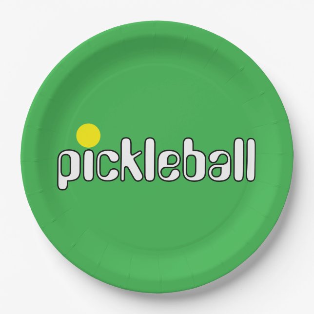 Plato De Papel Festividad PICKLEBALL Texto Fondo Verde brillante (Anverso)