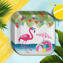Plato De Papel Festividad veraniega playa Flamingo rosa Baby Show