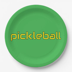 Plato De Papel Festividad Verde Amarillo brillante PICKLEBALL Tex