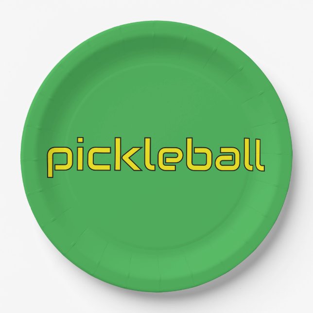 Plato De Papel Festividad Verde Amarillo brillante PICKLEBALL Tex (Anverso)