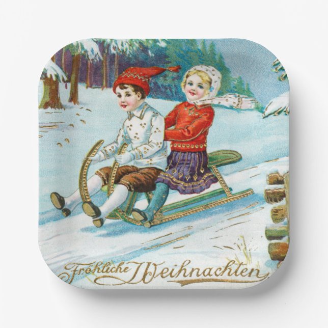Plato De Papel Festividad vintage de Feliz Navidad (Anverso)
