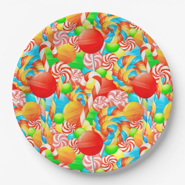 Plato De Papel Festividades de Lollipops Candy Navidades modernos (Anverso)