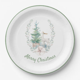 Plato De Papel Festividades en árboles de Navidad y ciervo