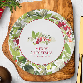 Plato De Papel Festividades Holly Berry y Navidades Evergreen