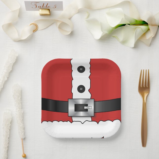 Plato De Papel Festividades navidades Retro traje rojo Santa Clau (Boda)