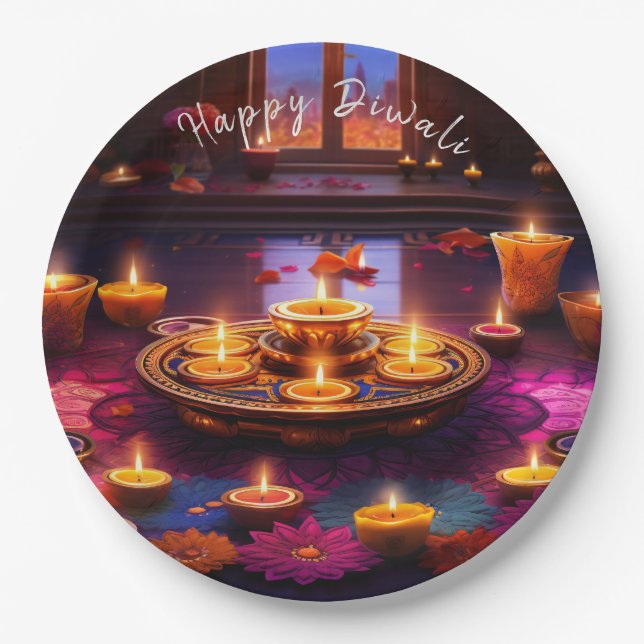 Plato De Papel Festividades radiantes: Una celebración del Diwali (Anverso)