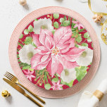 Plato De Papel Festividades rojas florales de Poinsettia<br><div class="desc">Una gran poinsettia rosa, flores de invierno, ramas de pino y hojas en rojo, estos platos de papel fiesta de Navidades vacacionales vienen en dos tamaños. Perfecto para fiesta en casa, fiesta de oficina, fiesta de cena de vacaciones, boda de Navidades o cualquier otra ocasión de invierno. COINCIDIENDO con los...</div>