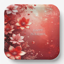 Plato de Papel Festivo Floral Rojo