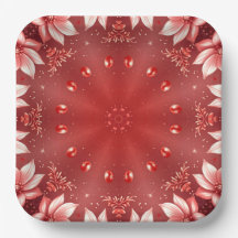 Plato de Papel Festivo Floral Rojo