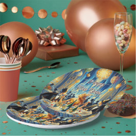 Plato de papel festivo vintage de Nochevieja