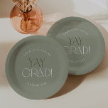 Plato De Papel Fete moderno | Graduación de grado Green Yay<br><div class="desc">Estos modernos platos de papel de graduación de yay verde fete son perfectos para un simple fiesta de postgrado. El diseño presenta una elegante tipografía de boho con un toque sofisticado en verde azulado y minimalista. Personalice sus placas de papel con el nombre del año de graduación y clase.</div>