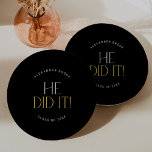 Plato De Papel Fete moderno Oro Negro Lo Hizo Graduación<br><div class="desc">Este moderno oro negro de fete lo hizo con placas de papel para graduación son perfectos para un simple fiesta de grad. El diseño presenta una elegante tipografía boho con un toque sofisticado en el elegante oro negro y amarillo oscuro. Personalice sus placas de papel con el nombre del año...</div>