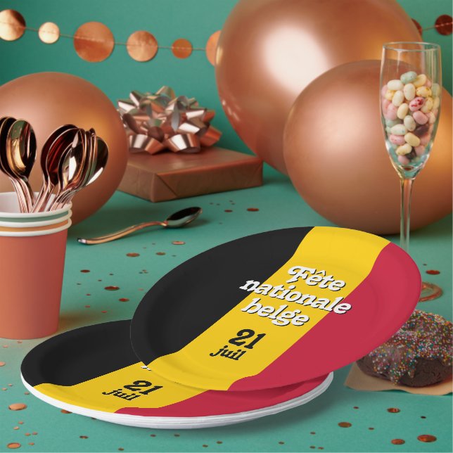 Plato De Papel Fête nationale belga bandera belga (Multi)