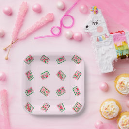 Plato De Papel Fichas de Mahjong Girly Pink Floral