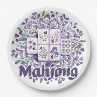Plato De Papel Fichas de Mahjong Moradas