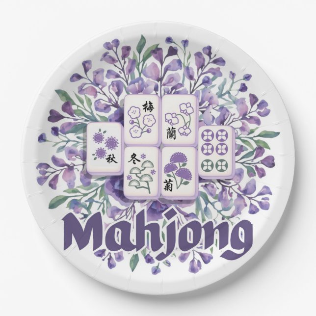 Plato De Papel Fichas de Mahjong Moradas (Anverso)