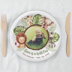 Plato De Papel Fiera Foto Animales de la Jungla Hojas Cumpleaños 